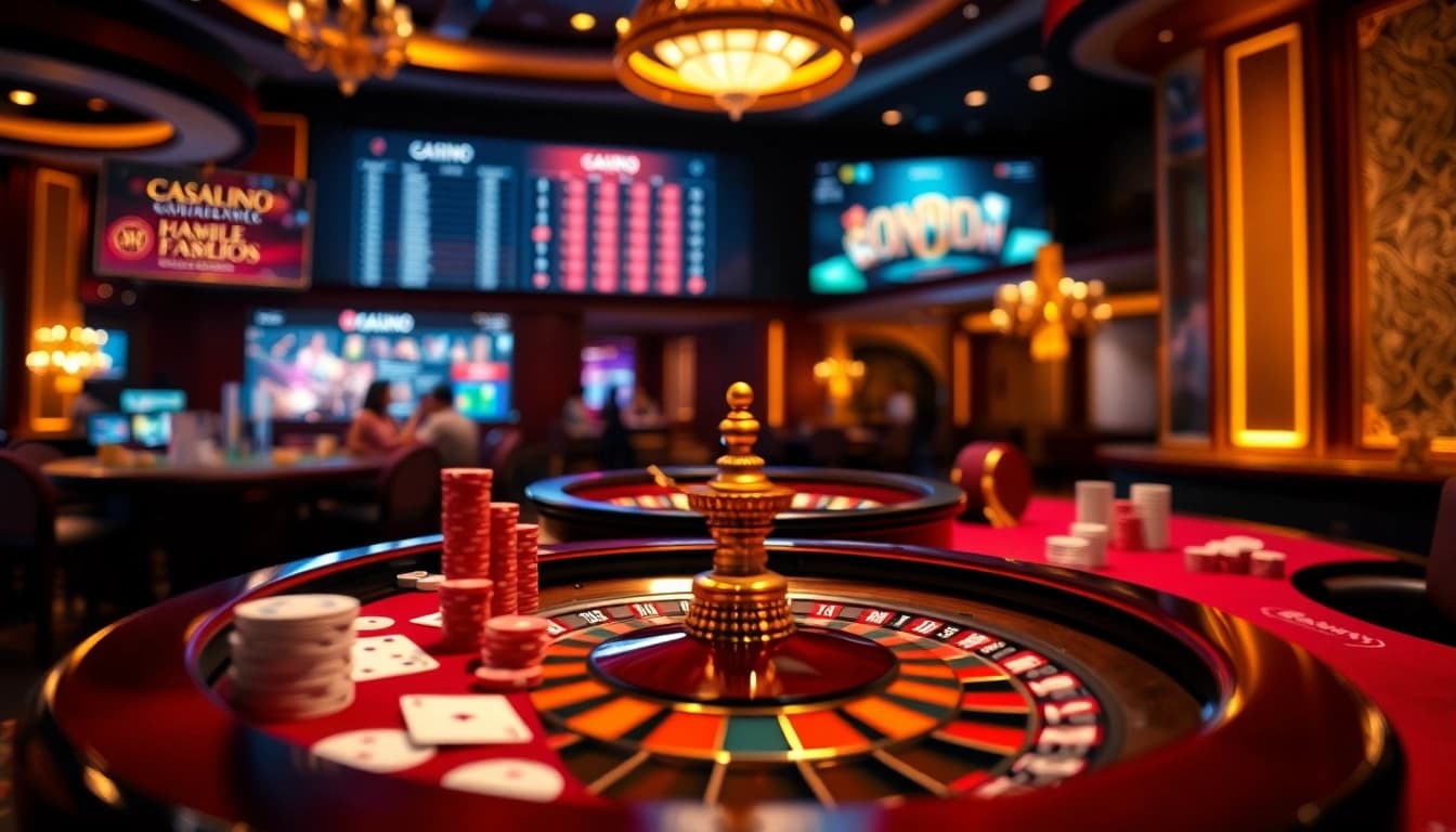 Experience high-stakes gaming action at https://188v.today/ with elegant casino tables and vibrant roulette wheels.