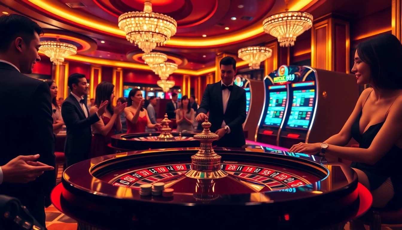 Experience the thrilling atmosphere at Nhà cái 69vn with lively casino tables and vibrant gaming.