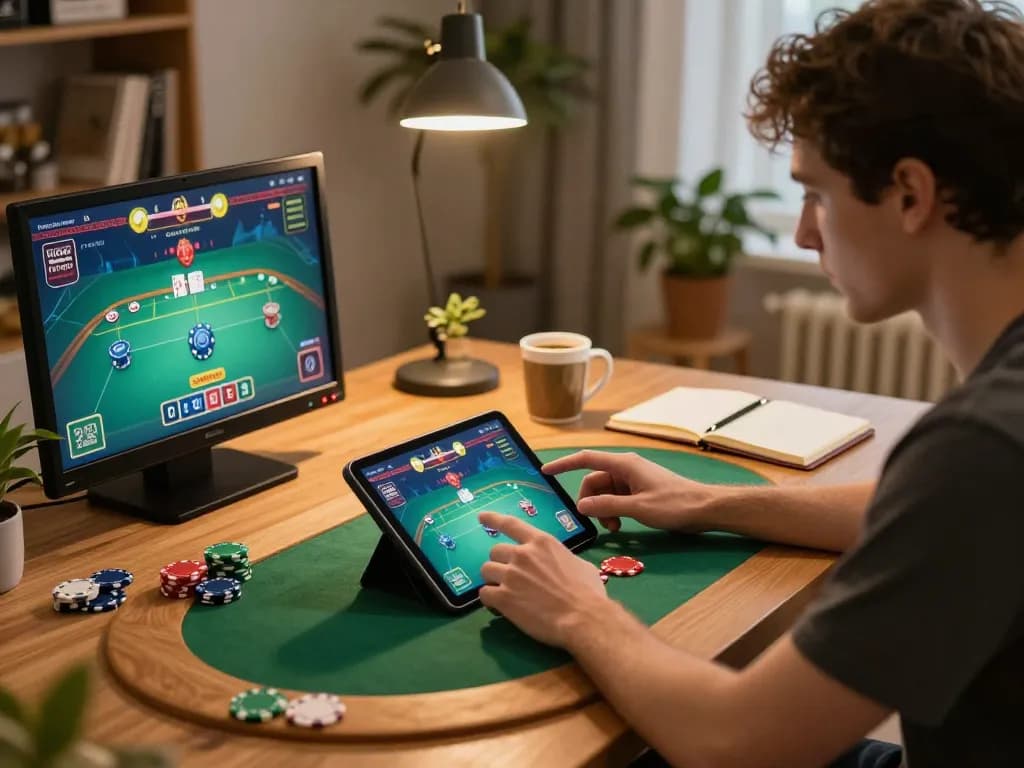 Engaged player enjoying online casino games at home with nhacaiuytinn platform