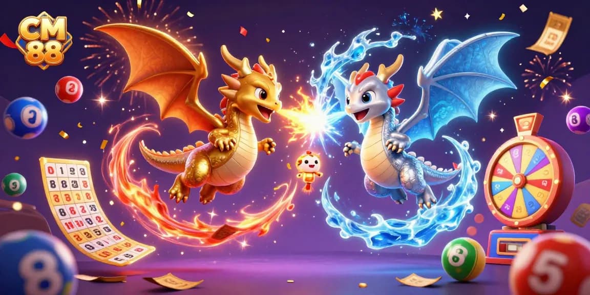 Engage with CM 88's dynamic gaming experience featuring vibrant lottery elements and enchanting dragons.