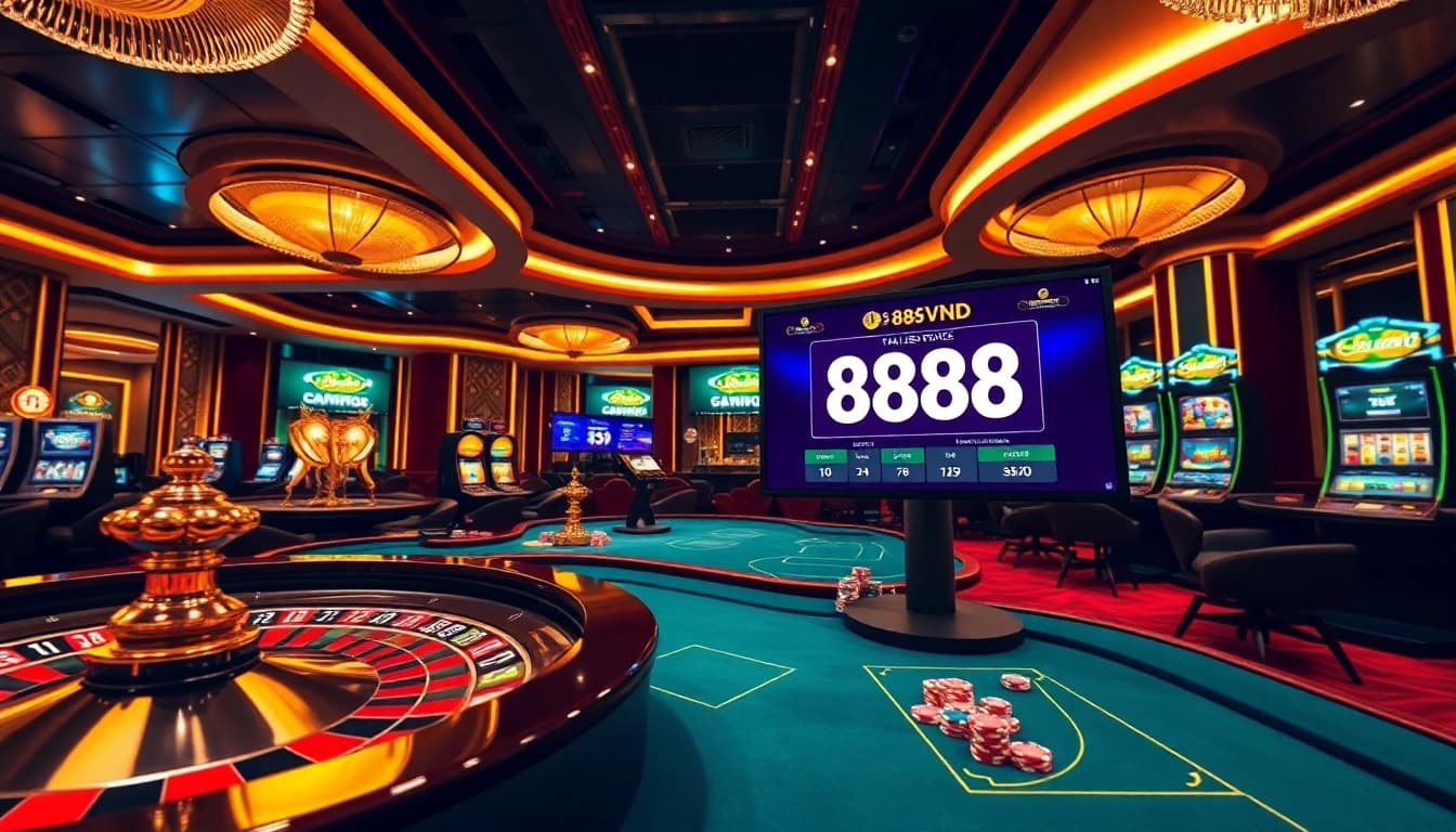 Exciting online gambling experience at 888VND showcasing vibrant casino games and real-time betting.