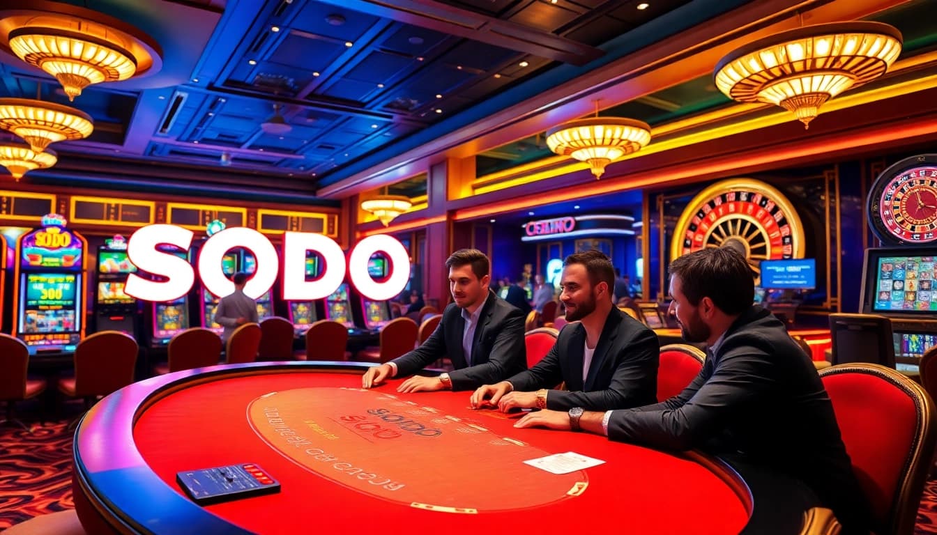 SODO Casino excitement with players at tables and colorful slot machines sparking joy.