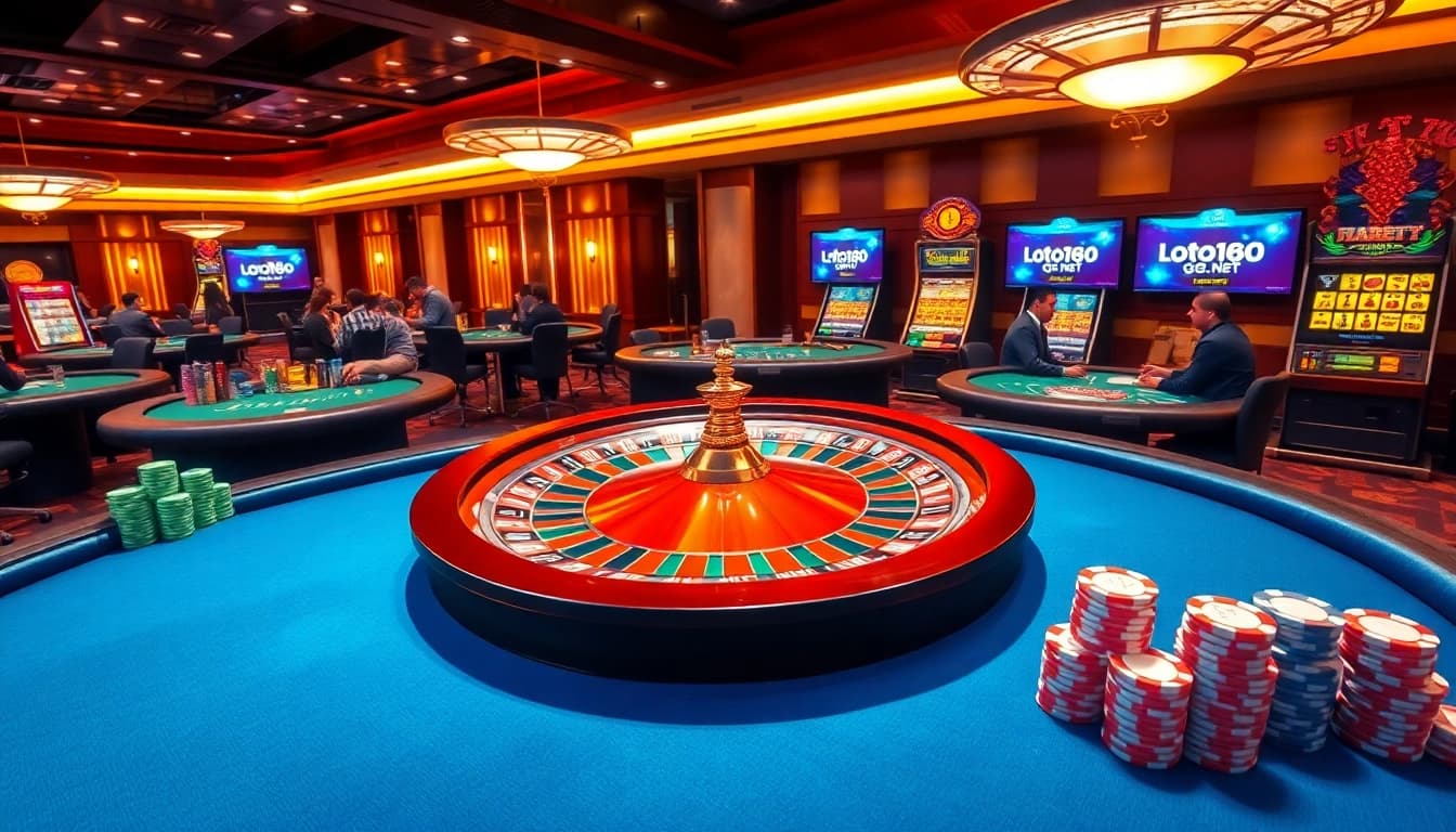 Engage in thrilling games at loto188.gb.net with vibrant casino visuals featuring roulette and slot machines.