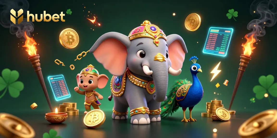Experience thrilling gambling with hubet in a vibrant 3D casino scene filled with crypto elements and dynamic characters.
