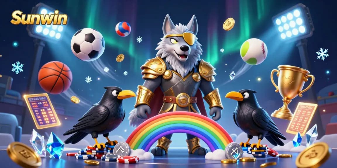 Experience thrilling gaming at Sunwin with a vibrant casino scene featuring Odin and dynamic sports elements.
