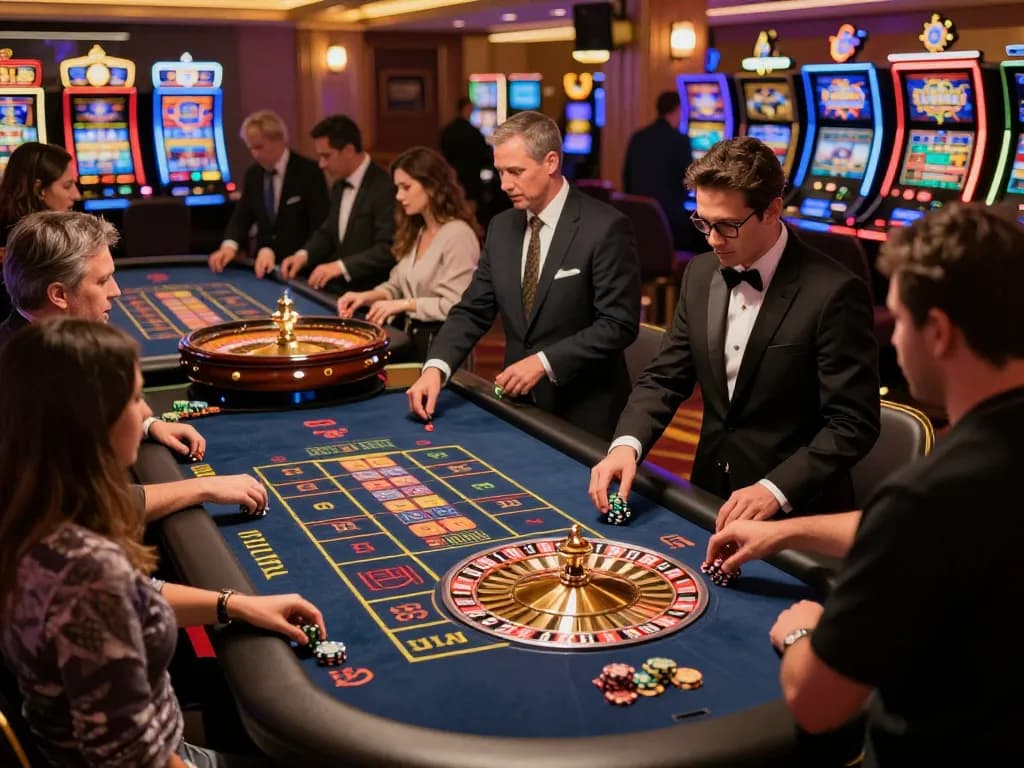 Players are enjoying roulette at HIT CLUB's exciting casino atmosphere, showcasing strategic gameplay and vibrant action.