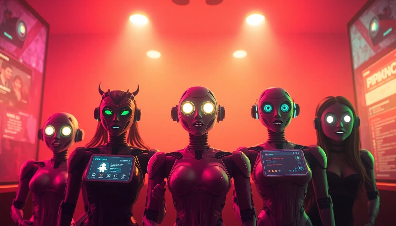 Dynamic scene showcasing the best nsfw ai characters in a vibrant chat room atmosphere.