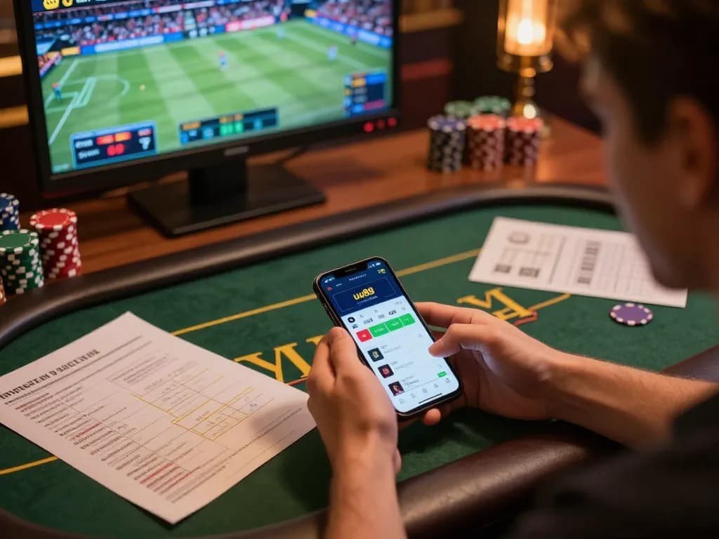 Engaging with the uu88 app on a smartphone while planning betting strategies at home.
