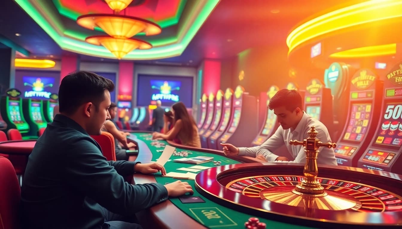 Players enjoying the excitement of lc88 online casino with thrilling games and vibrant atmosphere.