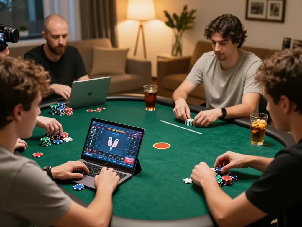 Engaging online poker gameplay with Game 789win interface displayed on laptop, showing players' hands and chips