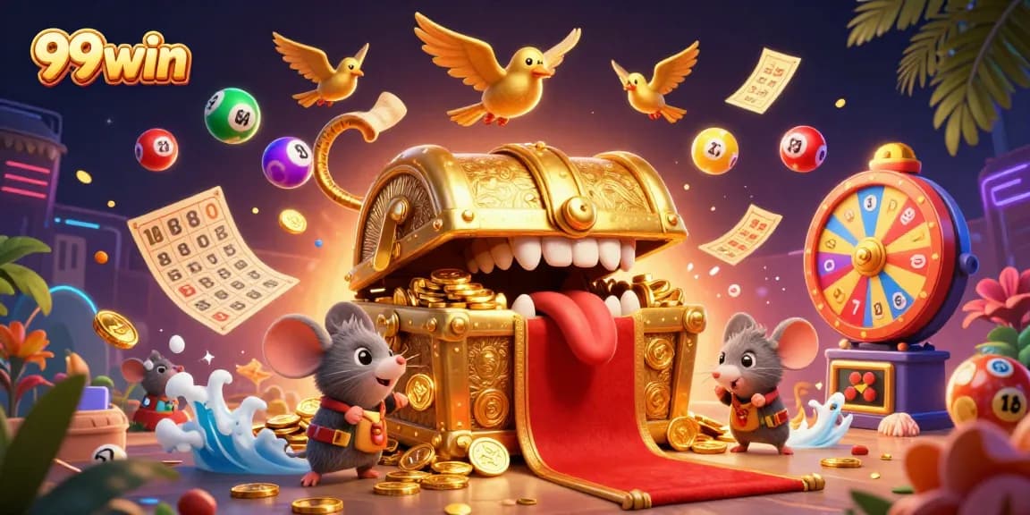 Experience the thrilling atmosphere of 99win with vibrant lottery elements and captivating animations.