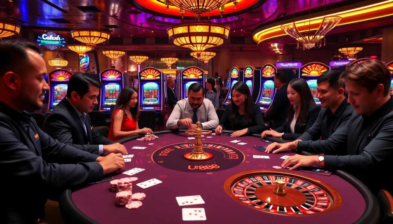 Experience high-stakes gaming at U888 with a vibrant casino scene of poker chips and roulette.