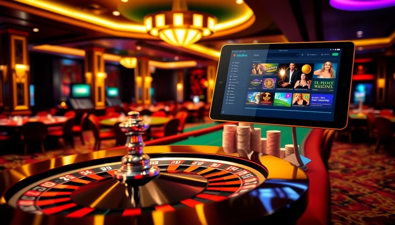 Experience the excitement of VU88 with vibrant poker chips and a glowing roulette wheel in a luxurious casino.