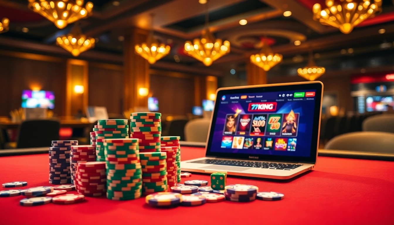 Experience thrilling gameplay at 79KING with stacked poker chips and vibrant casino tables.