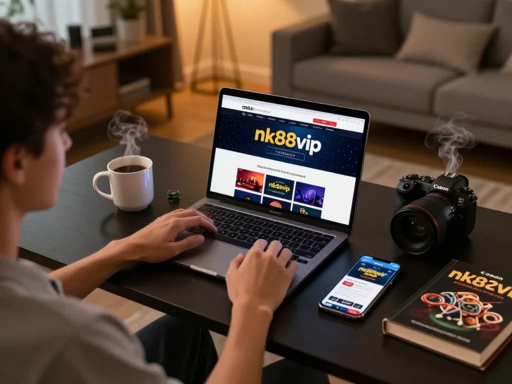 Engaging online gaming with nk88vip app displayed on smartphone while comfortably seated, showcasing responsible play.