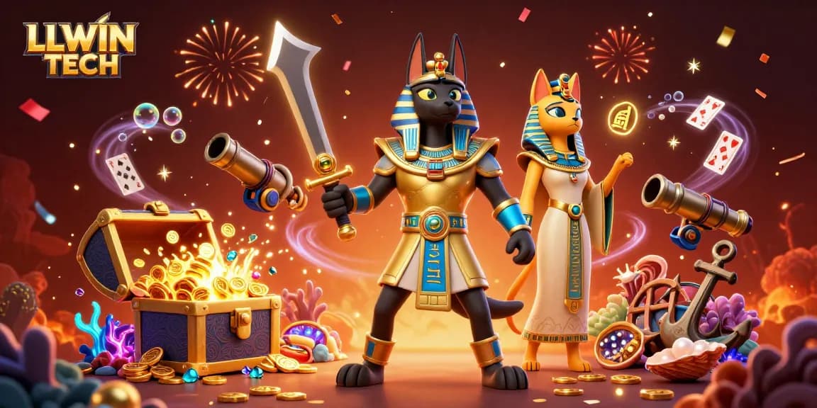 Engage in exciting gameplay with LLWIN TECH's vibrant 3D casino illustration featuring Anubis.