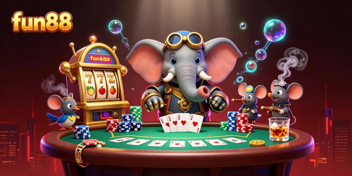 Engaging fun88 casino scene featuring a steampunk elephant engineer at a vibrant slot machine.