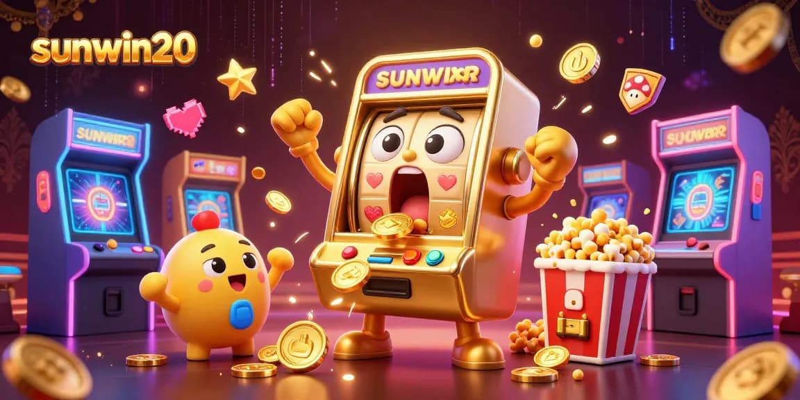 Win big at sunwin20 with a golden slot machine cheering for jackpots and glowing game elements.