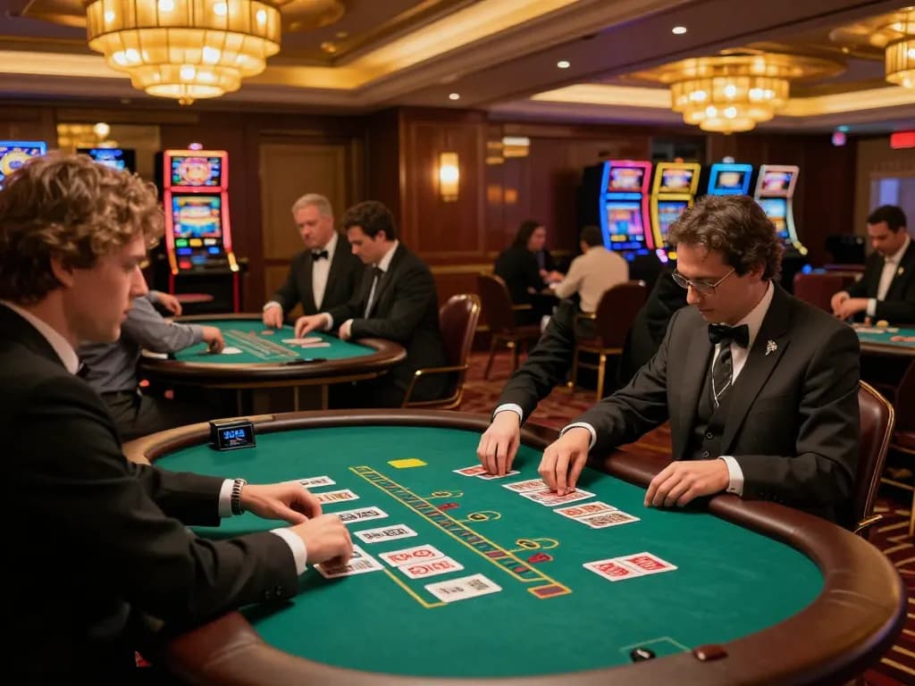 Place your bets at https://da88at.com/ as players engage in live blackjack on a vibrant casino floor