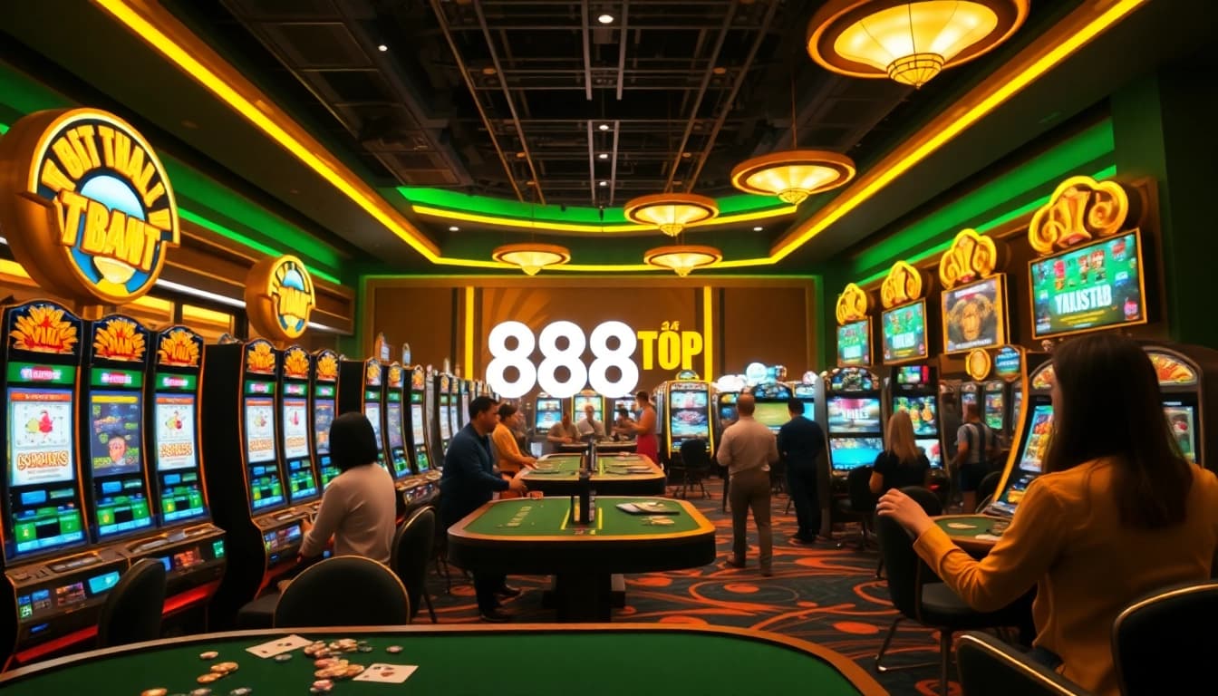 Nhà Cái 888TOP offers a vibrant and luxurious online gaming experience with modern casino elements and engaging visuals.