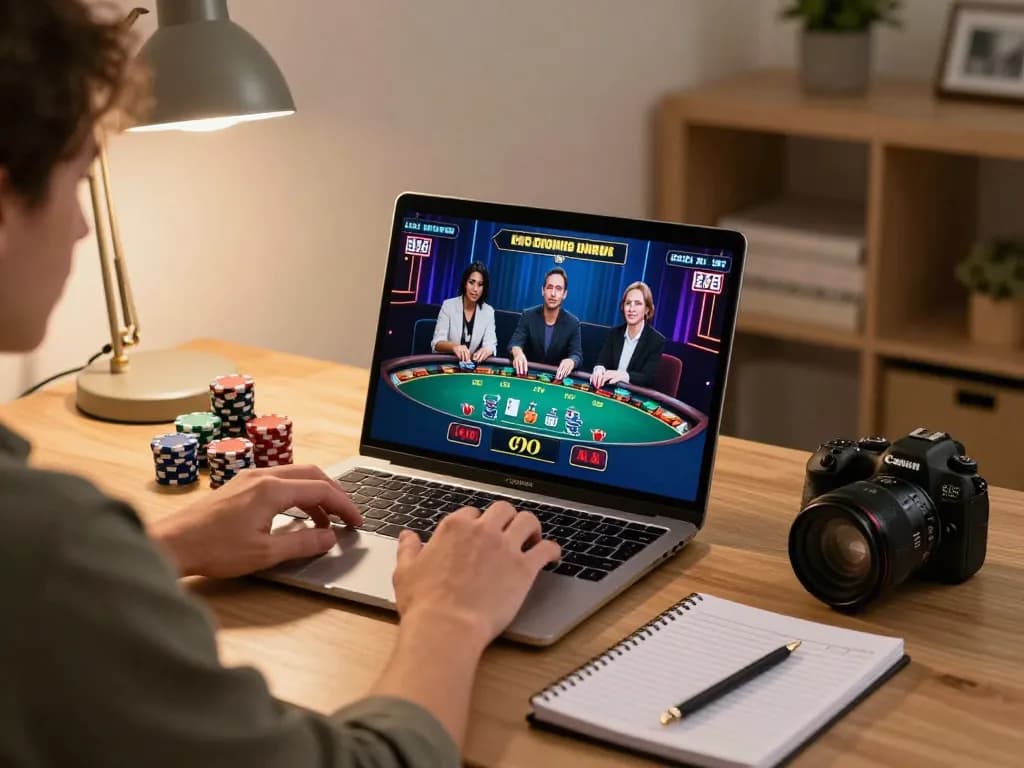 FABET player strategizing during live dealer blackjack session at home