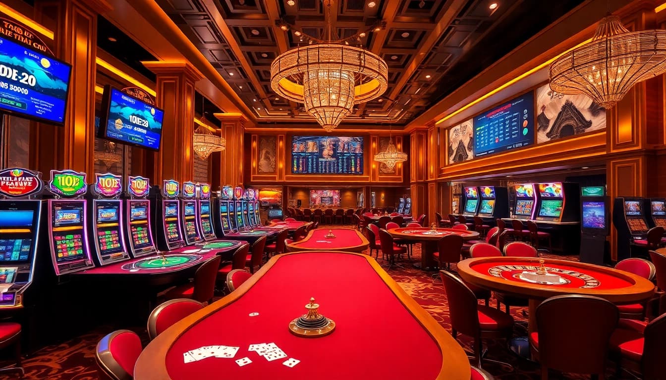 Players analyzing ty le keo nha cai odds at a luxurious casino table with vibrant betting elements.