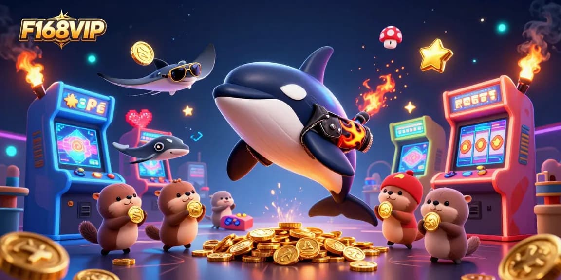 Experience thrilling gaming with F168VIP's vibrant 3D casino scene packed with excitement and golden rewards.