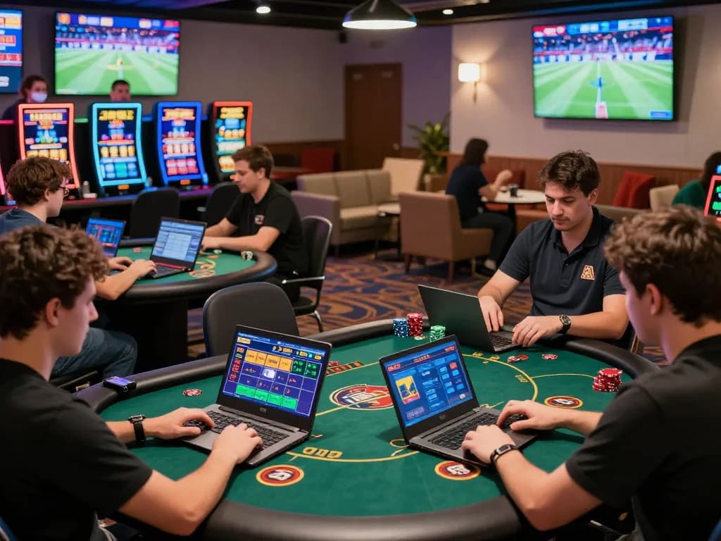 Engaging online gambling scene at https://sc88e.com/ showcasing diverse players enjoying various games in a modern casino atmosphere.