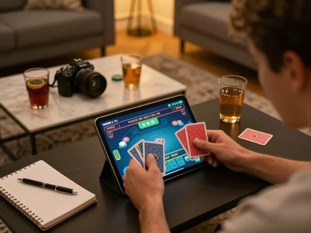 Play poker at home with vs555 using tablet in a cozy, strategic setting