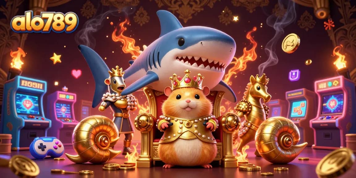 Bet on exciting games with alo789, featuring a golden hamster king and dynamic casino elements.
