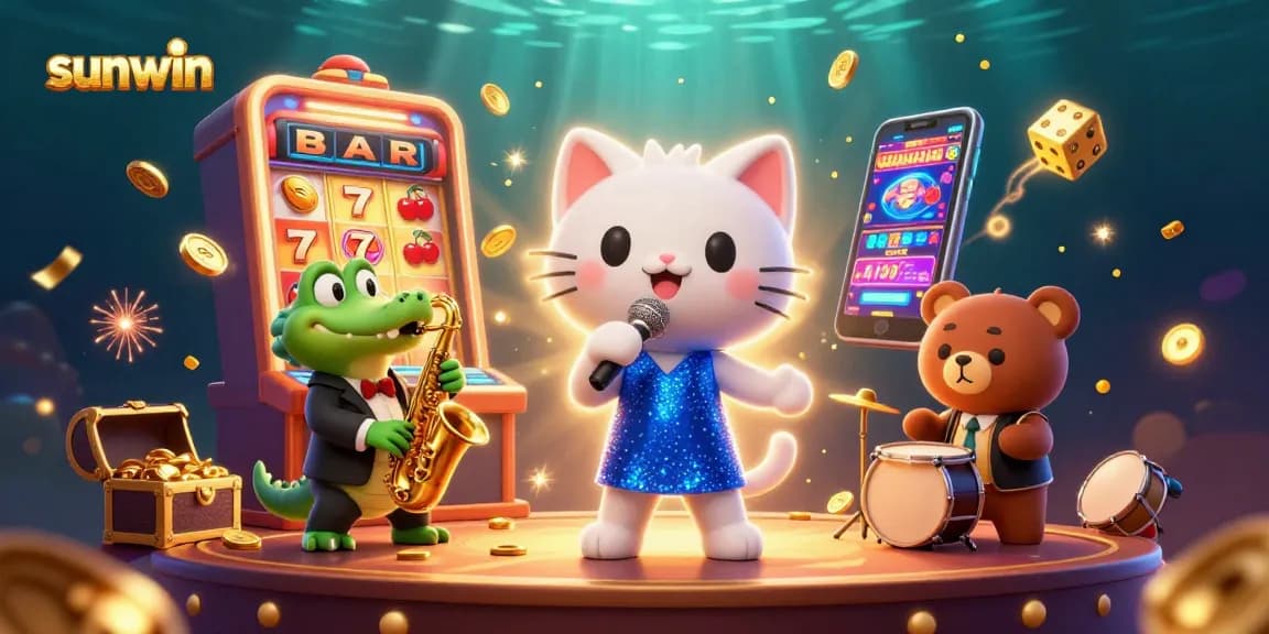 Experience sunwin in a vibrant 3D casino scene with joyful characters and jackpot excitement.