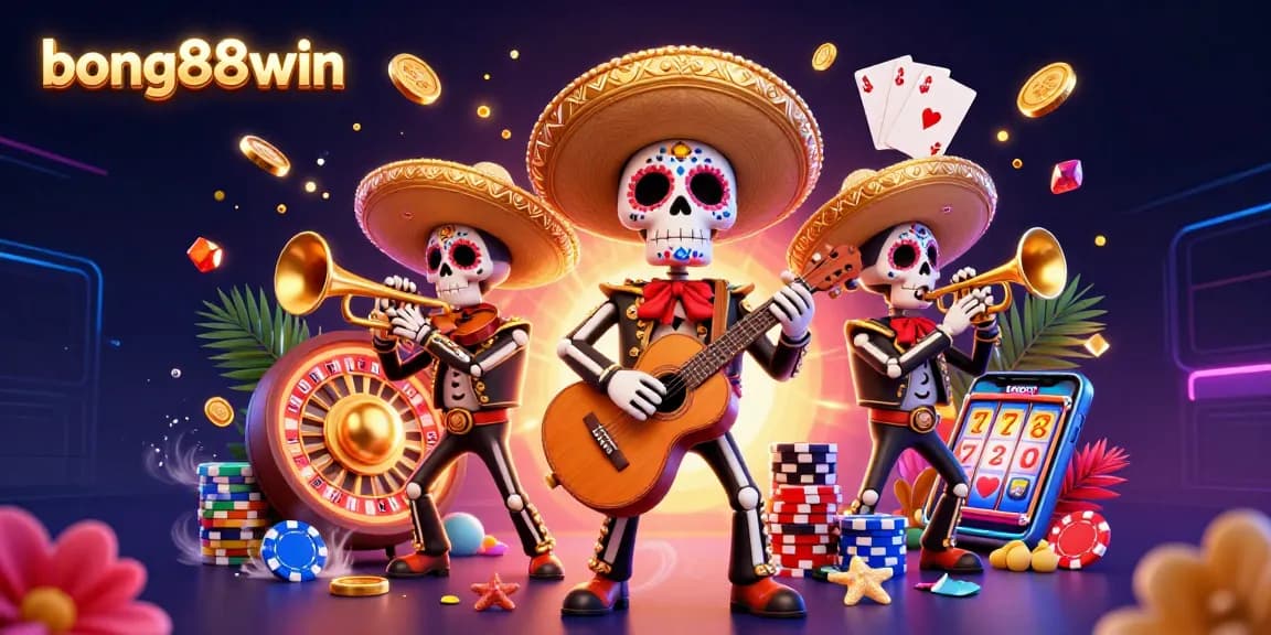 Experience the thrill of gaming at bong88win with lively skeleton mariachi characters in a vibrant casino setting.