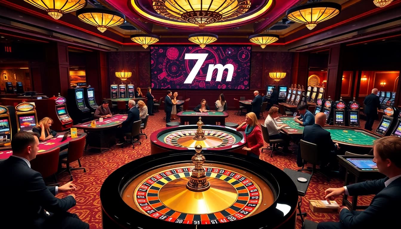Experience thrilling casino gameplay with 7m poker chips and roulette wheel excitement.