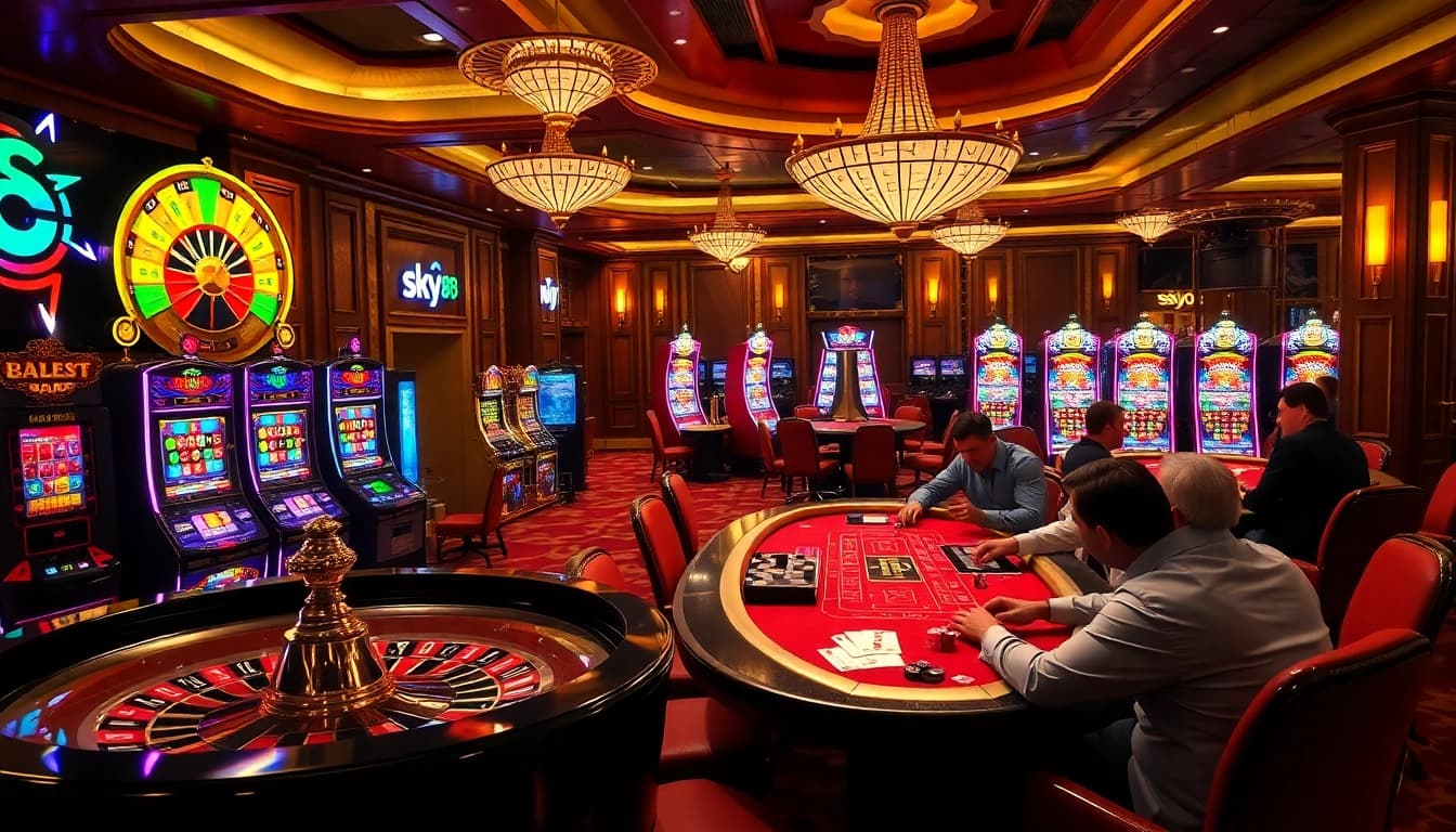 Sky88 players enjoying an engaging casino experience with thrilling gambling activities.