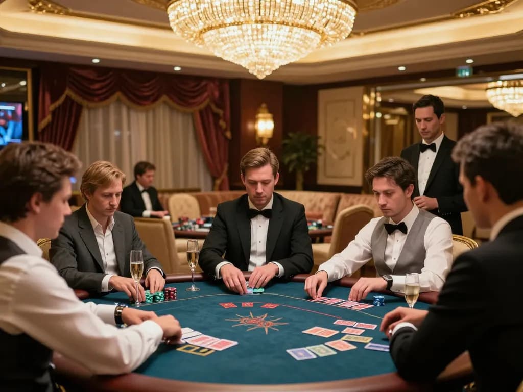 Players in a luxury VIP area engaging in high-stakes poker at twin68 casino, showcasing strategic gameplay.