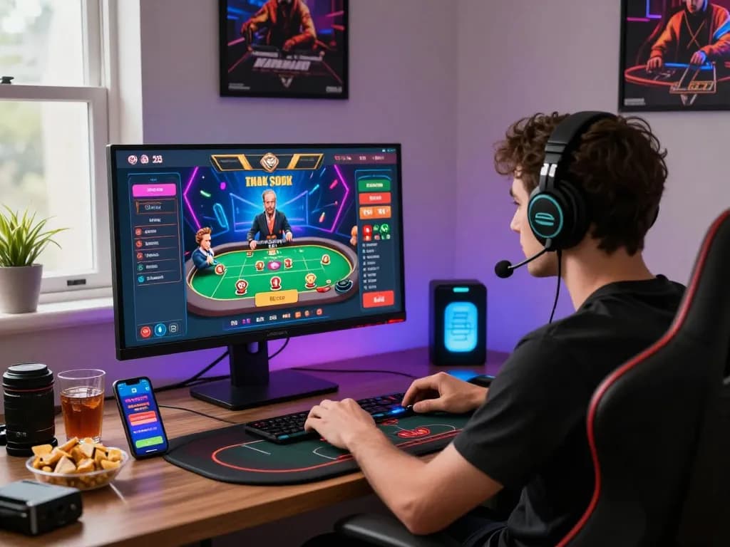 Engaging online betting experience at trang chủ C168 with user immersed in vibrant gaming setup.