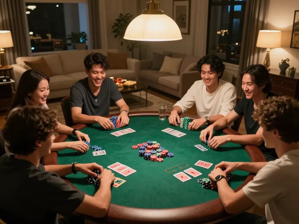 Players engaging in a poker game at home with Hitclub, showcasing competitive spirit and strategy.