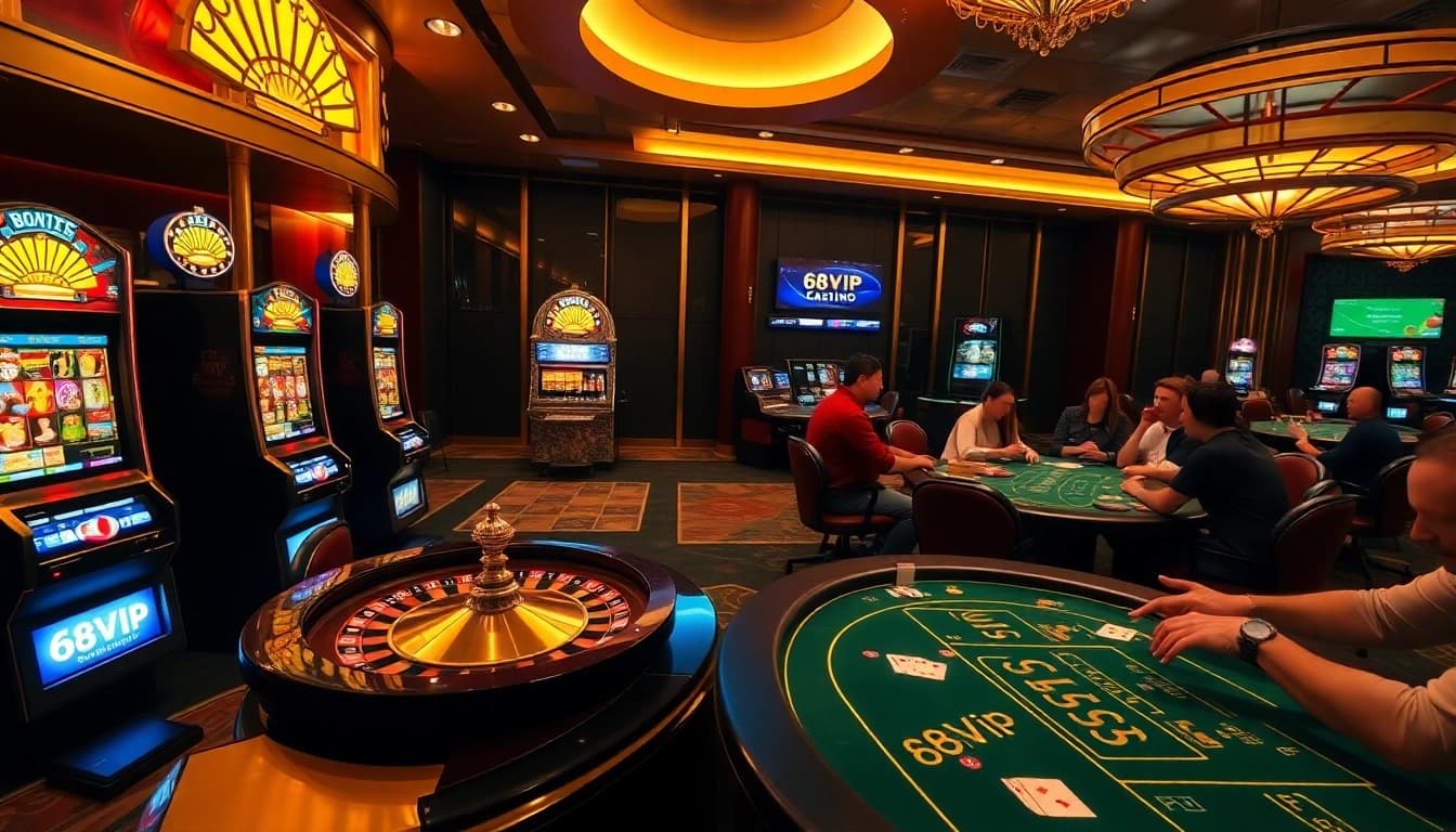 Experience luxury gambling with 68VIP's vibrant casino atmosphere featuring engaging games.