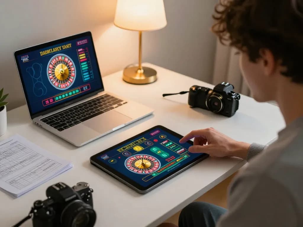 Player engaging in roulette on mb66 through a tablet, showcasing live gameplay and home ambience.