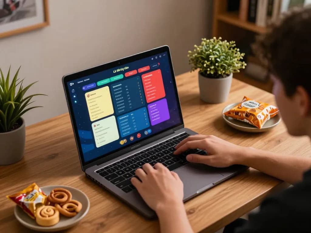 Lô Đề Uy Tín gameplay on laptop, showcasing a cozy home betting setup with personalized notes.