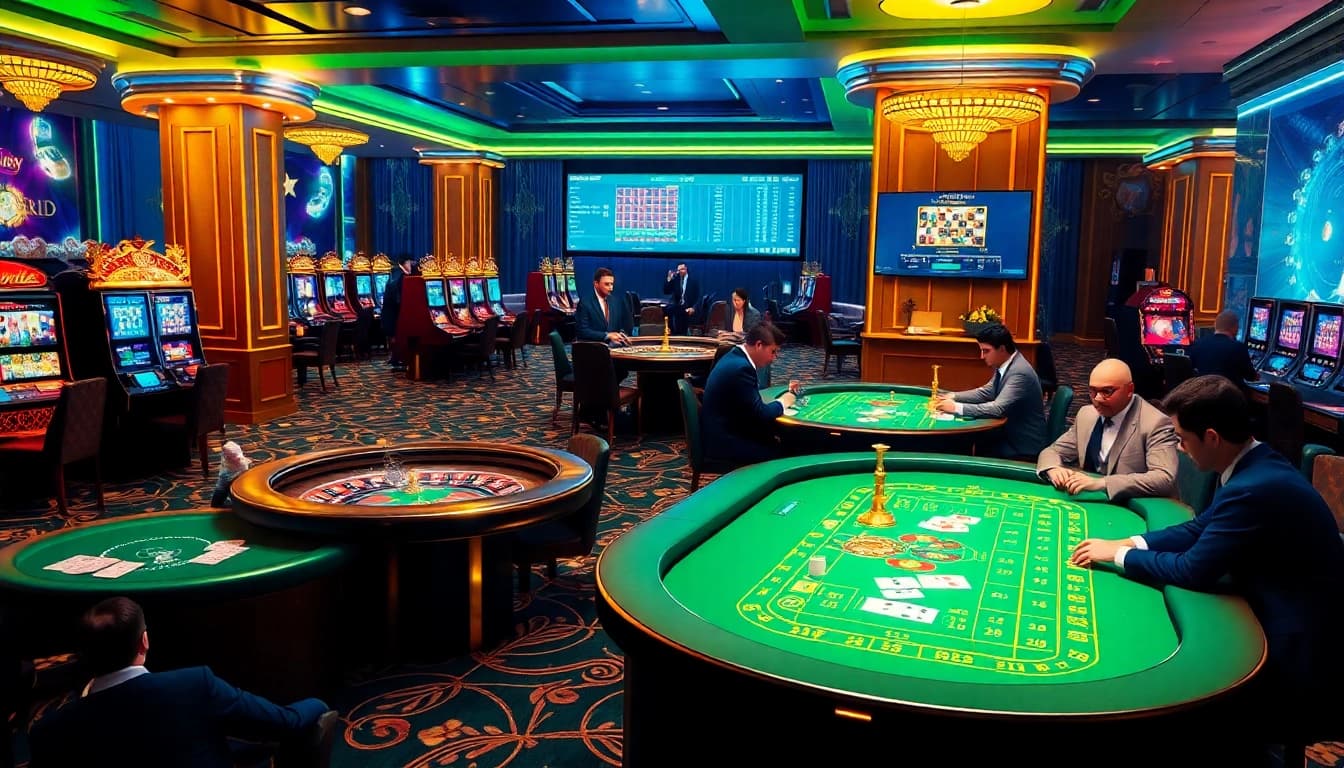 A dynamic gambling scene at https://xin88hv.site/ showcasing casino tables and engaging slot machines for a thrilling experience.