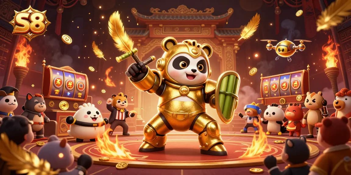 Experience thrilling action at S8 with a golden panda in a dynamic casino arena.
