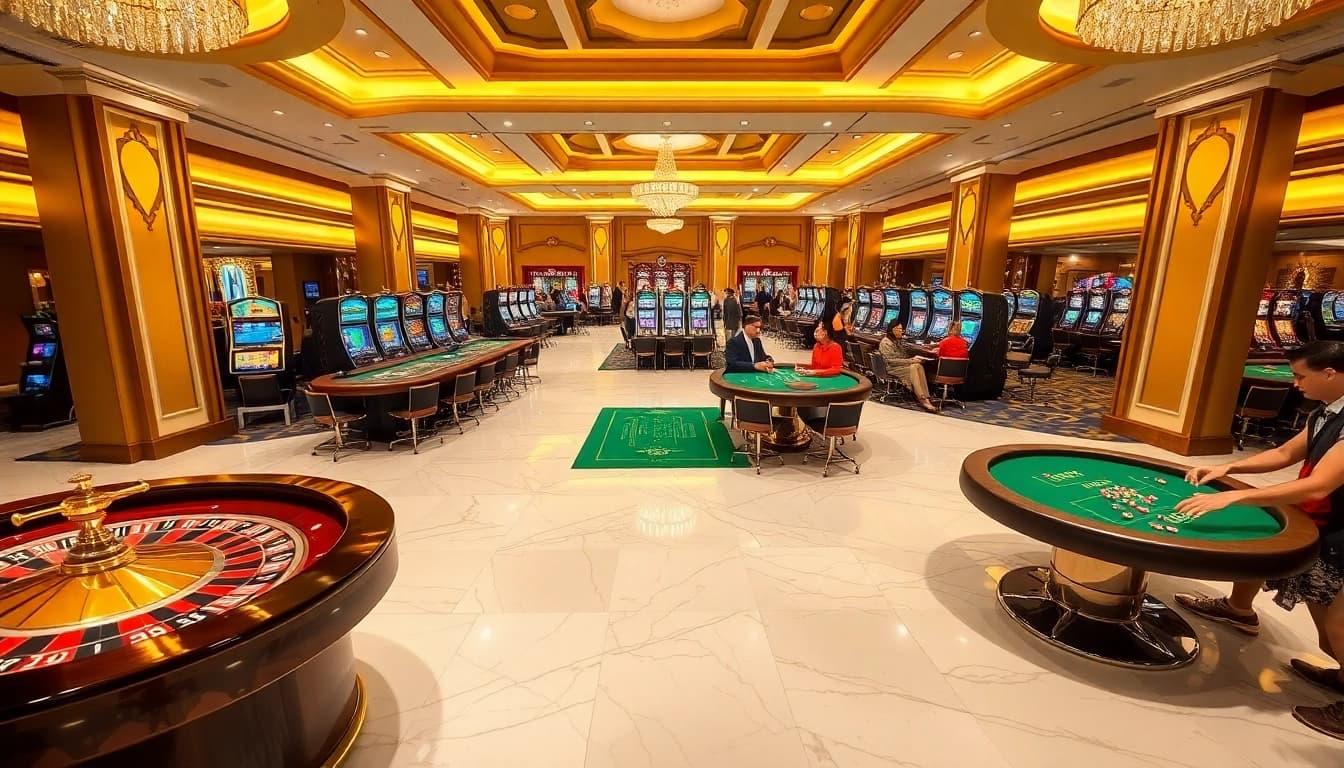 KJC-branded roulette wheel and casino players enjoying a thrilling gaming experience.