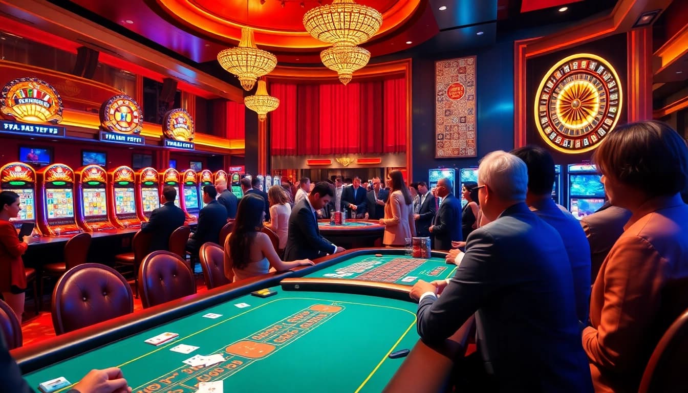 Engage in thrilling online gambling at 789f with vibrant chips and lively casino activities.