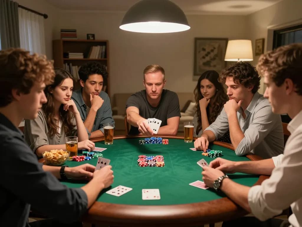 Hitclub poker night scene with friends enjoying a competitive game and showcasing strategic plays.