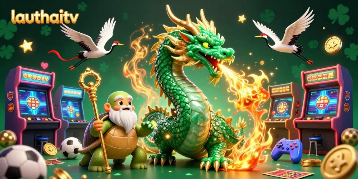 Gamblers at lauthaitv experience thrilling sports betting with an emerald dragon, turtle sage, and lucky cranes.