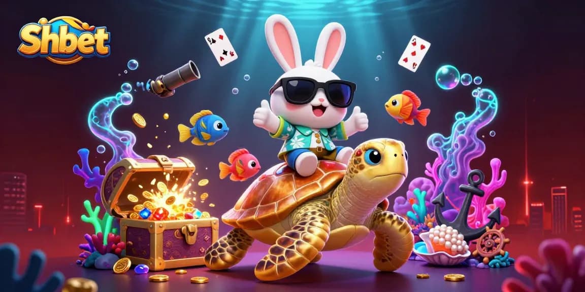 Experience Shbet's thrilling underwater adventure with a lucky rabbit and golden turtle surrounded by vibrant game elements.