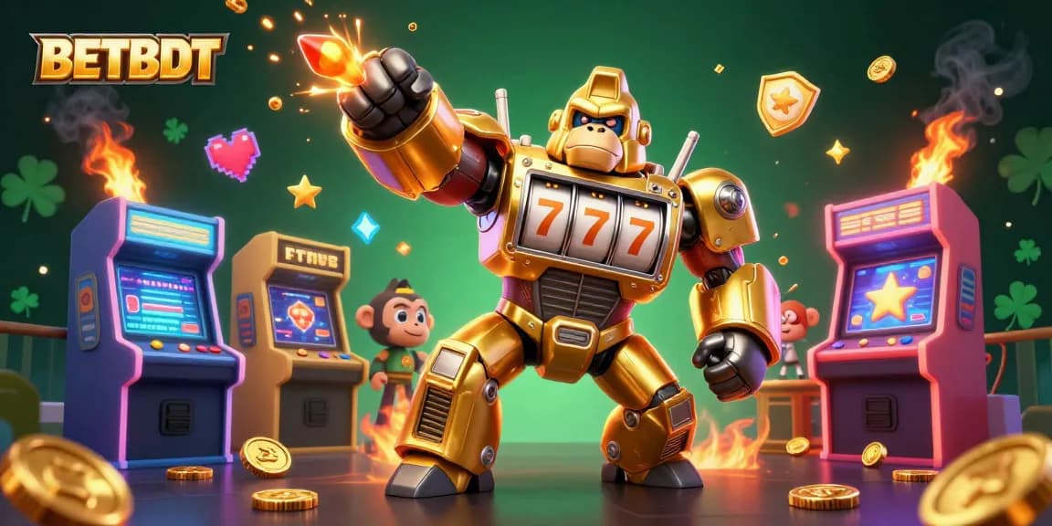 Join the excitement at BETBDT with this action-packed casino scene featuring a golden gorilla mech!