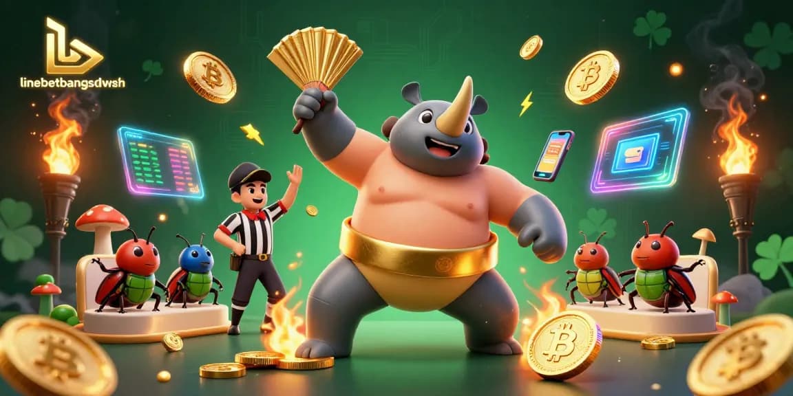 Join the action with linebetbangladesh as the sumo beetle stomps for golden coins in a vivid 3D illustration.