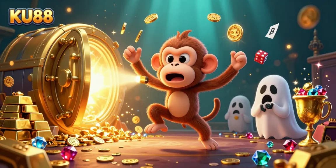 Experience the excitement of KU88 in a captivating casino scene with enchanted treasures.